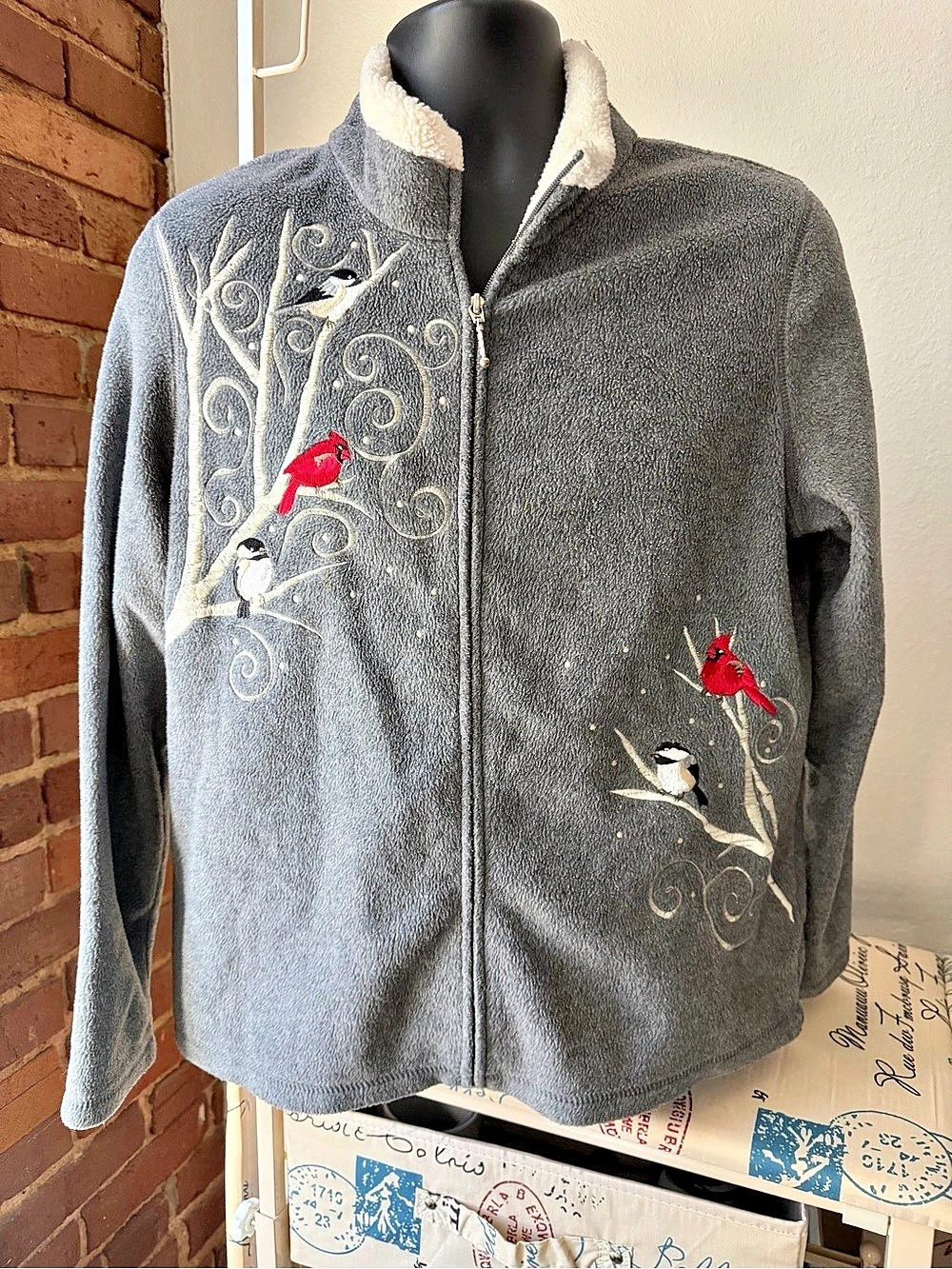 Croft & Barrow Embroidered Cardinal Fleece Full-Zip Jacket Medium
